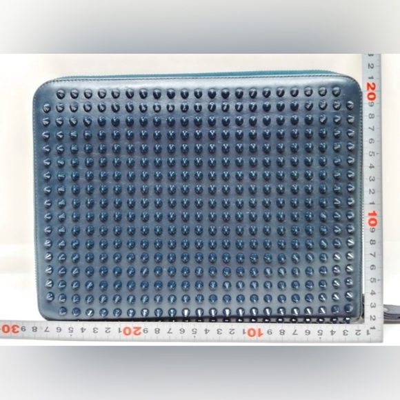 Christian Louboutin Clutch Wristlet Studded Leather Navy Blue Bag Purse💙❤️💙❤️ - Picture 11 of 11